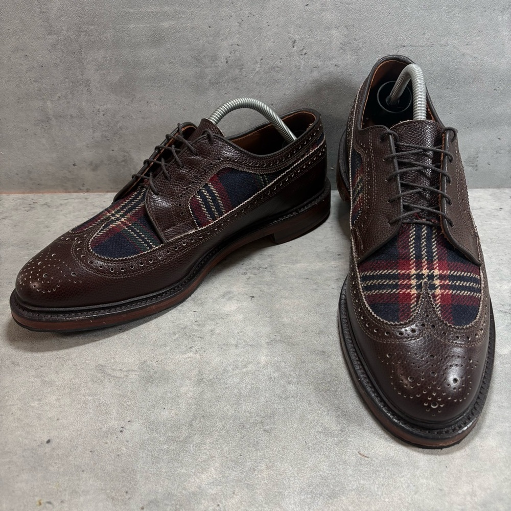 NEW Brooks Brothers Wingtip Brogue Oxford Shoes Mens 12.5 D Brown‎ Leather Plaid